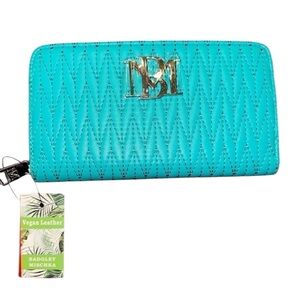 Badgley Mischka Turquoise Green Braid Quilting Long Wallet